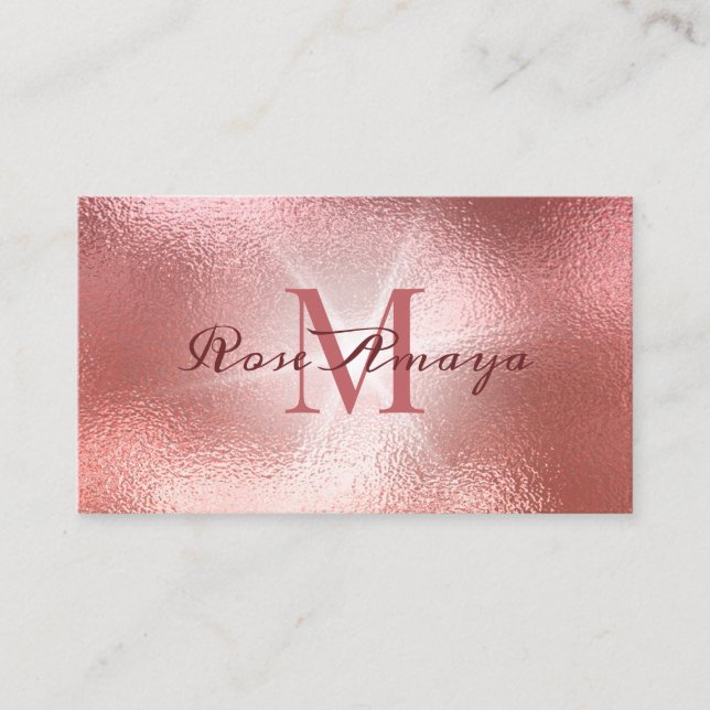 Tarjeta De Visita Monograma de oro Rosa elegante (Anverso)