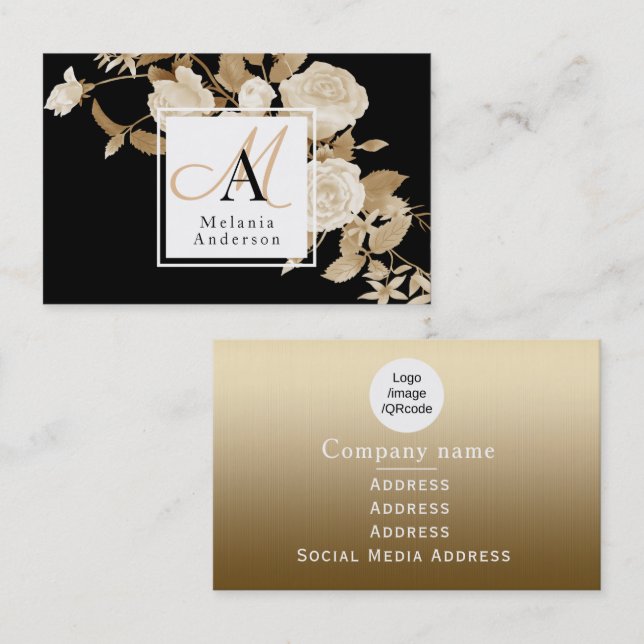 Tarjeta De Visita Monograma de oro Rosa elegante (Anverso / Reverso)