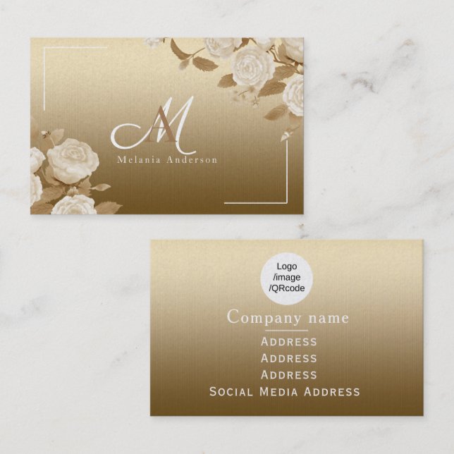 Tarjeta De Visita Monograma de oro Rosa elegante (Anverso / Reverso)