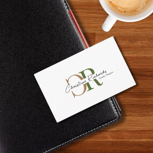 Tarjeta De Visita Monograma de oro verde oliva simple y moderno
