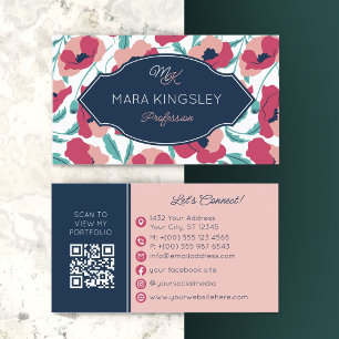 Tarjeta De Visita Monograma de Patrón de Amapola Pop Moderno Rosa Ma