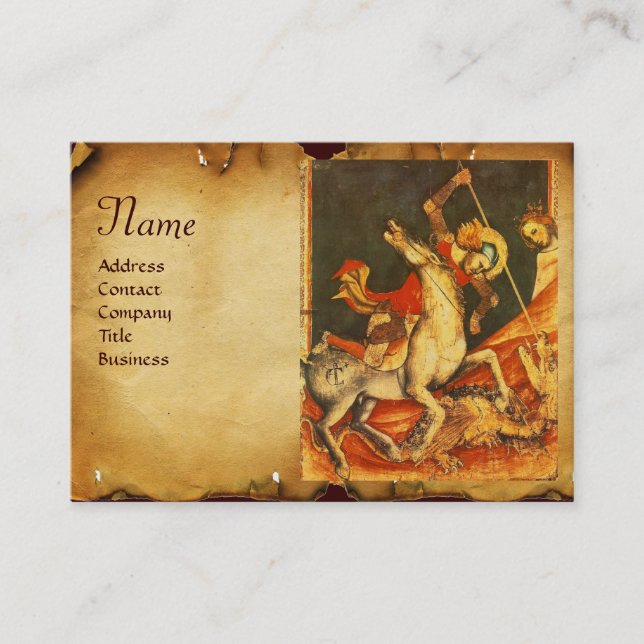 Tarjeta De Visita Monograma de pergamino de batalla y dragón de San  (Anverso)