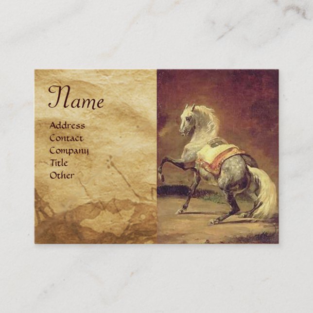 Tarjeta De Visita Monograma de pergamino de CABALLO GRIS DESPLEGADO (Anverso)
