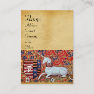 Tarjeta De Visita Monograma de pergamino marrón antiguo/UNICORN