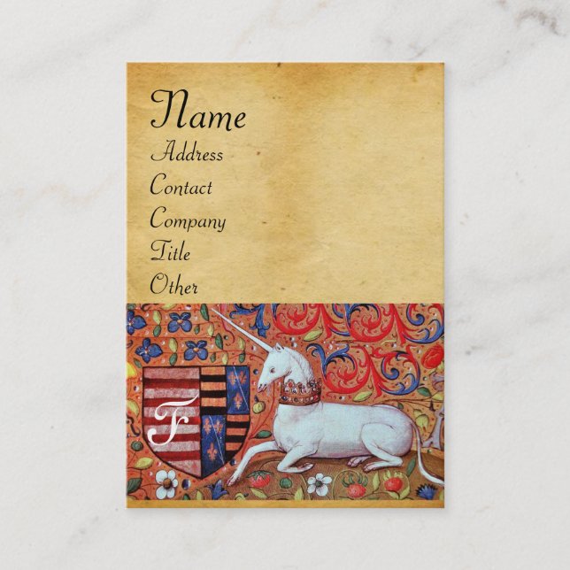 Tarjeta De Visita Monograma de pergamino marrón antiguo/UNICORN (Anverso)