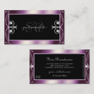 Tarjeta De Visita Monograma de pergamino morado espumoso negro