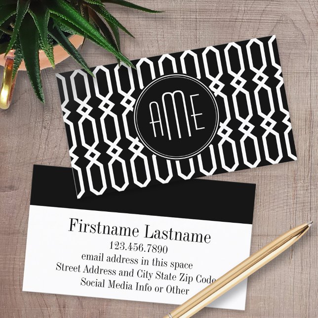 Tarjeta De Visita Monograma de Personalizado de patrones geométricos (Custom Printed Business Cards)