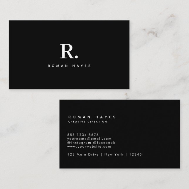Tarjeta De Visita Monograma de punto negro blanco moderno minimalist (Anverso / Reverso)