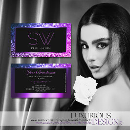 Tarjeta De Visita Monograma de Purpurina de espárragos de color rosa