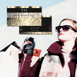 Tarjeta De Visita Monograma de Purpurina de espuma de oro y negro de