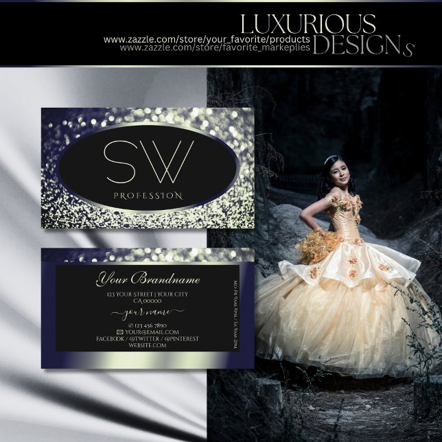 Tarjeta De Visita Monograma de Purpurina de espuma de plata azul Nob (Subido por el creador)