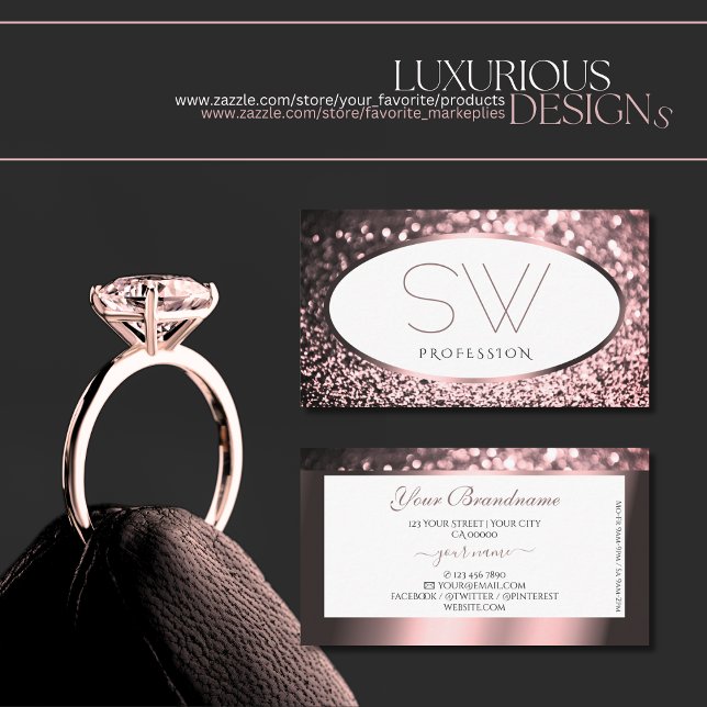 Tarjeta De Visita Monograma de Purpurina de espuma rosa y blanca Ros (Subido por el creador)