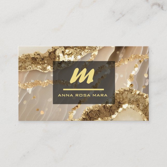 Tarjeta De Visita *~* Monograma de Purpurina de marfil AP66 negro QR (Anverso)
