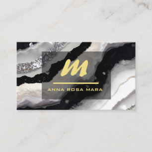 Tarjeta De Visita *~* Monograma de Purpurina de oro blanco QR negro 