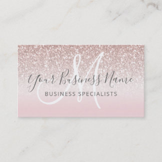 Tarjeta De Visita Monograma de Purpurina de oro Rosa Girly Business