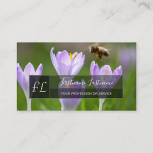Tarjeta De Visita Monograma de rectángulo gris de abeja crocus flor