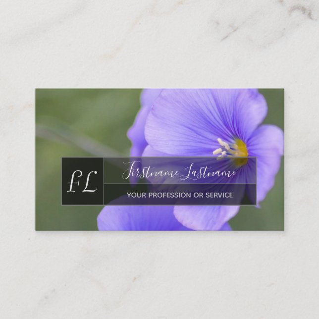 Tarjeta De Visita Monograma de rectángulo gris de flores violetas de (Anverso)