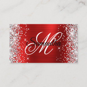 Tarjeta De Visita Monograma de Relieve metalizado rojo plateado Purp