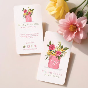 Tarjeta De Visita Monograma de Rosas florales acuarollas