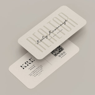 Tarjeta De Visita Monograma de sand Beige inmobiliario moderno Realt