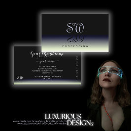 Tarjeta De Visita Monograma de sombra de gradiente blanco azul de ac