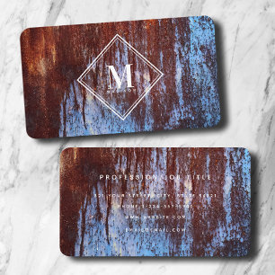 Tarjeta De Visita Monograma de textura metálica de la roya azul marr