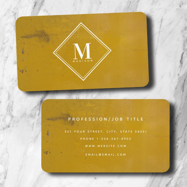 Tarjeta De Visita Monograma de textura metálica de óxido amarillo in (Yellow Rust Metallic Texture Monogram Initial Business Card)