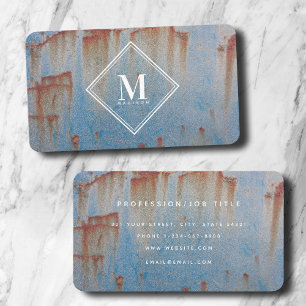 Tarjeta De Visita Monograma de textura metálica de óxido azul