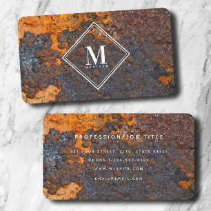 Tarjeta De Visita Monograma de textura metálica de roya marrón inici