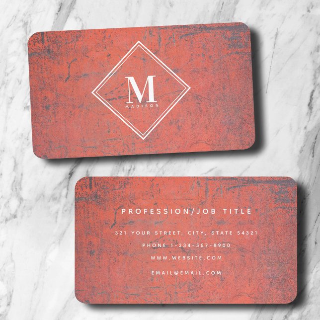 Tarjeta De Visita Monograma de textura metálica de roya roja inicial (Red Rust Metallic Texture Monogram Initial Business Card)