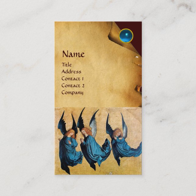 Tarjeta De Visita MONOGRAMA DE TRES ÁNGELES,Zafiro azul pergamino (Anverso)