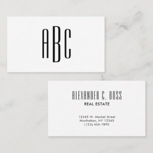 Tarjeta De Visita Monograma de tres letras simple blanco y negro