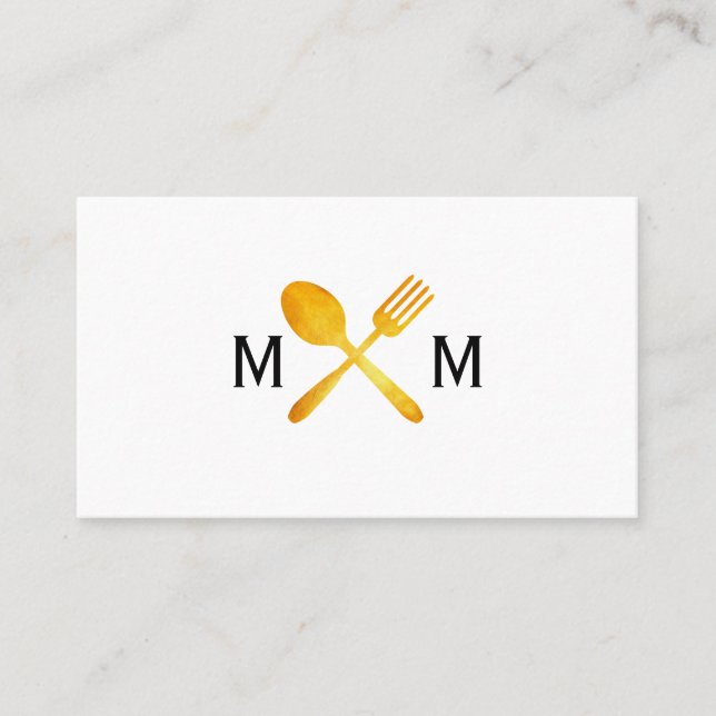 Tarjeta De Visita Monograma de utensilios de cocina Gold Luxe (Anverso)