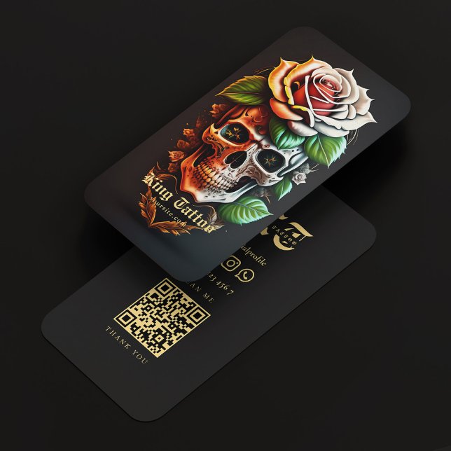 Tarjeta De Visita Monograma del arte del tatuaje moderno Monograma n (Modern Tattoo Artist Skull Monogram Black Gold Business Card
)
