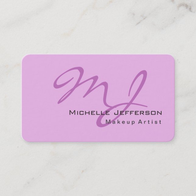 Tarjeta De Visita Monograma del artista de maquillaje de moda Lilac  (Anverso)