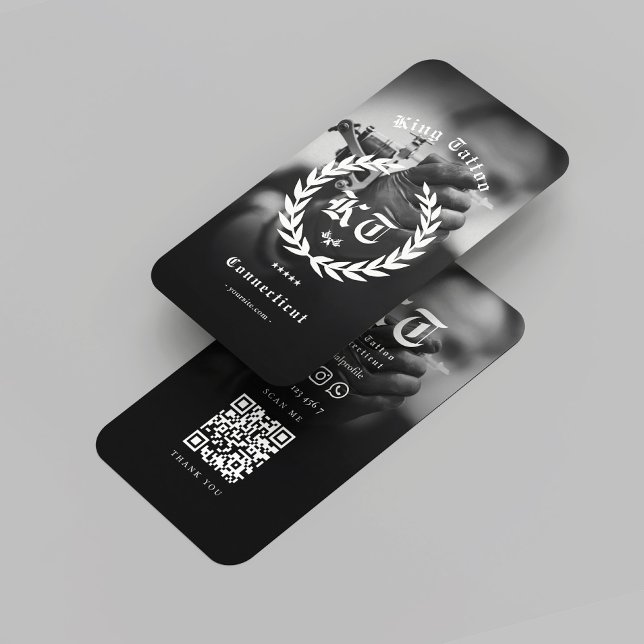 Tarjeta De Visita Monograma del artista del tatuaje moderno foto bla (Modern Tattoo Artist Monogram Photo Black White Business Card
)