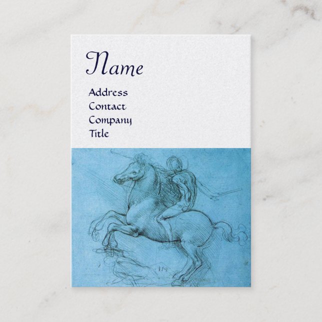 Tarjeta De Visita Monograma del caballo de cría, azul, plata metaliz (Anverso)