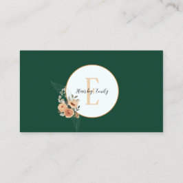 Tarjeta De Visita Monograma del círculo floral verde oscuro