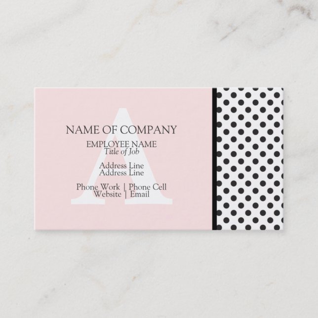 Tarjeta De Visita Monograma del diseñador rosa blanco polaco (Anverso)