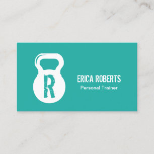 Tarjeta De Visita Monograma del entrenador personal moderno Turquois