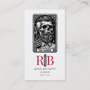 Tarjeta De Visita Monograma del logotipo de Barber Tarot de Vintage