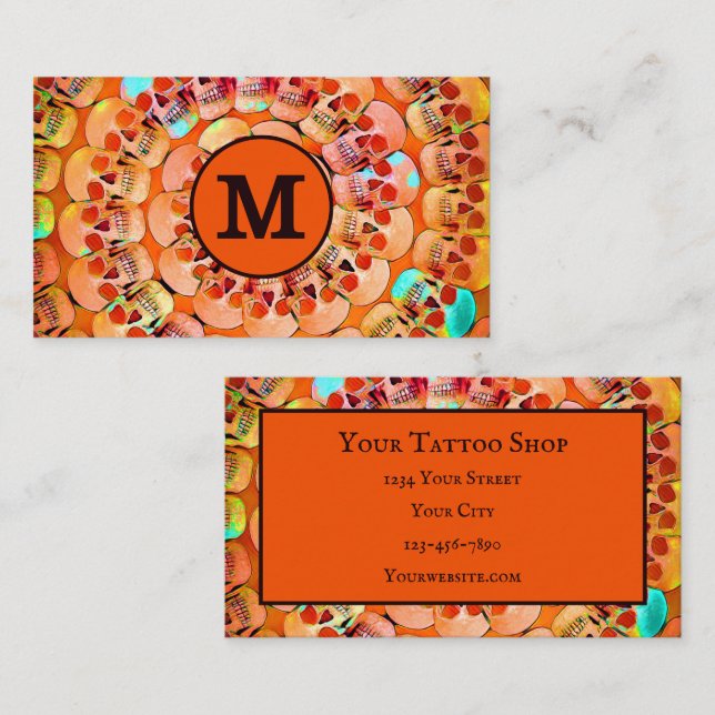 Tarjeta De Visita Monograma del patrón de arte pop negro Naranja de  (Anverso / Reverso)