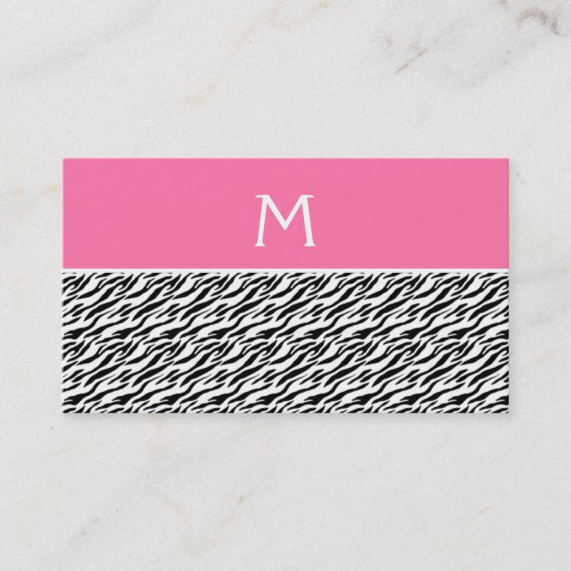 Tarjeta De Visita Monograma del patrón de cebra rosa (Anverso)