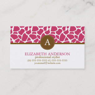 Tarjeta De Visita Monograma del patrón de jirafa de Fuchsia