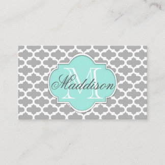 Tarjeta De Visita Monograma del patrón elegante de Aqua gris