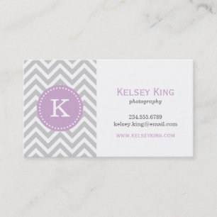 Tarjeta De Visita Monograma del Personalizado Gris y Lilac Púrpura C