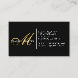 Tarjeta De Visita Monograma del planificador de eventos Gold Black S