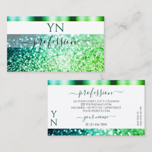 Tarjeta De Visita Monograma del Purpurina de esparkling verde Verde 