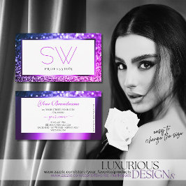 Tarjeta De Visita Monograma del Purpurina de espuma blanca rosada co