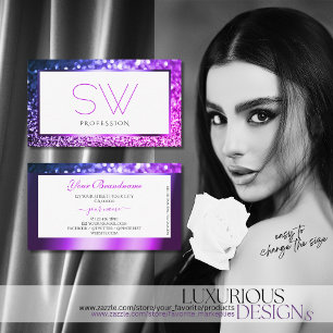 Tarjeta De Visita Monograma del Purpurina de espuma blanca rosada co